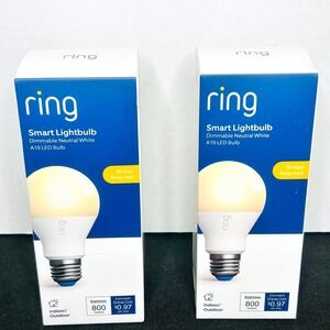 2 Pack~ Ring A19 Smart LED Light Bulb~ 800 Lumens Indoor/Outdoor‎ Voice Control